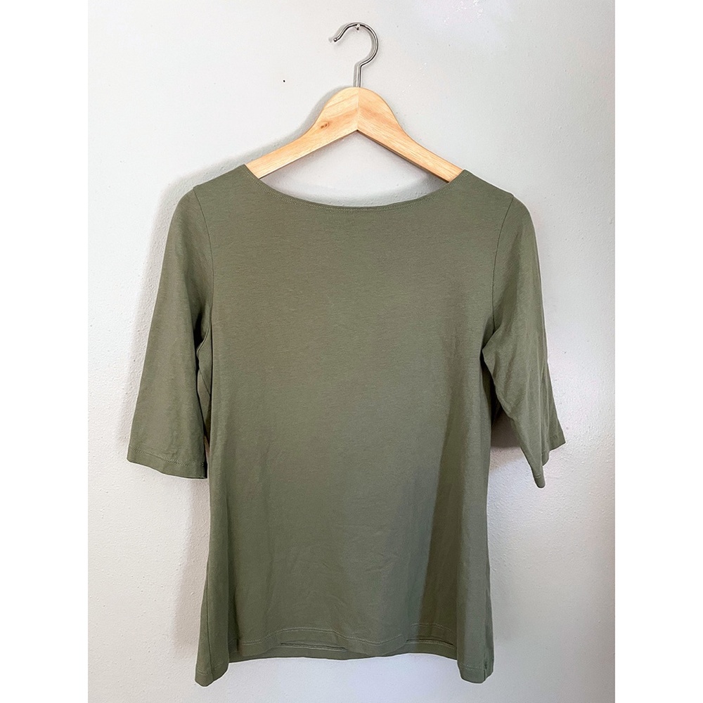 Fair Indigo Women's Organic Cotton Boat Neck Tee - Stone Green, Size Medium